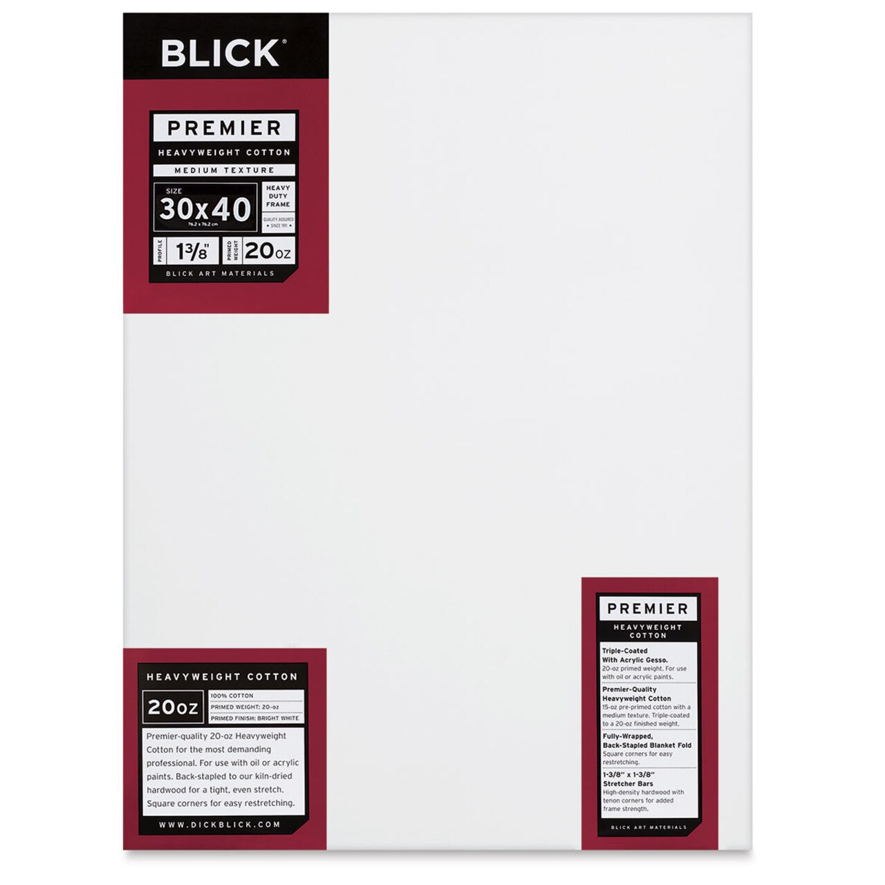 Blick Premier Heavyweight Stretched Cotton Canvas - 30" x 40", 1-3/8" Profile